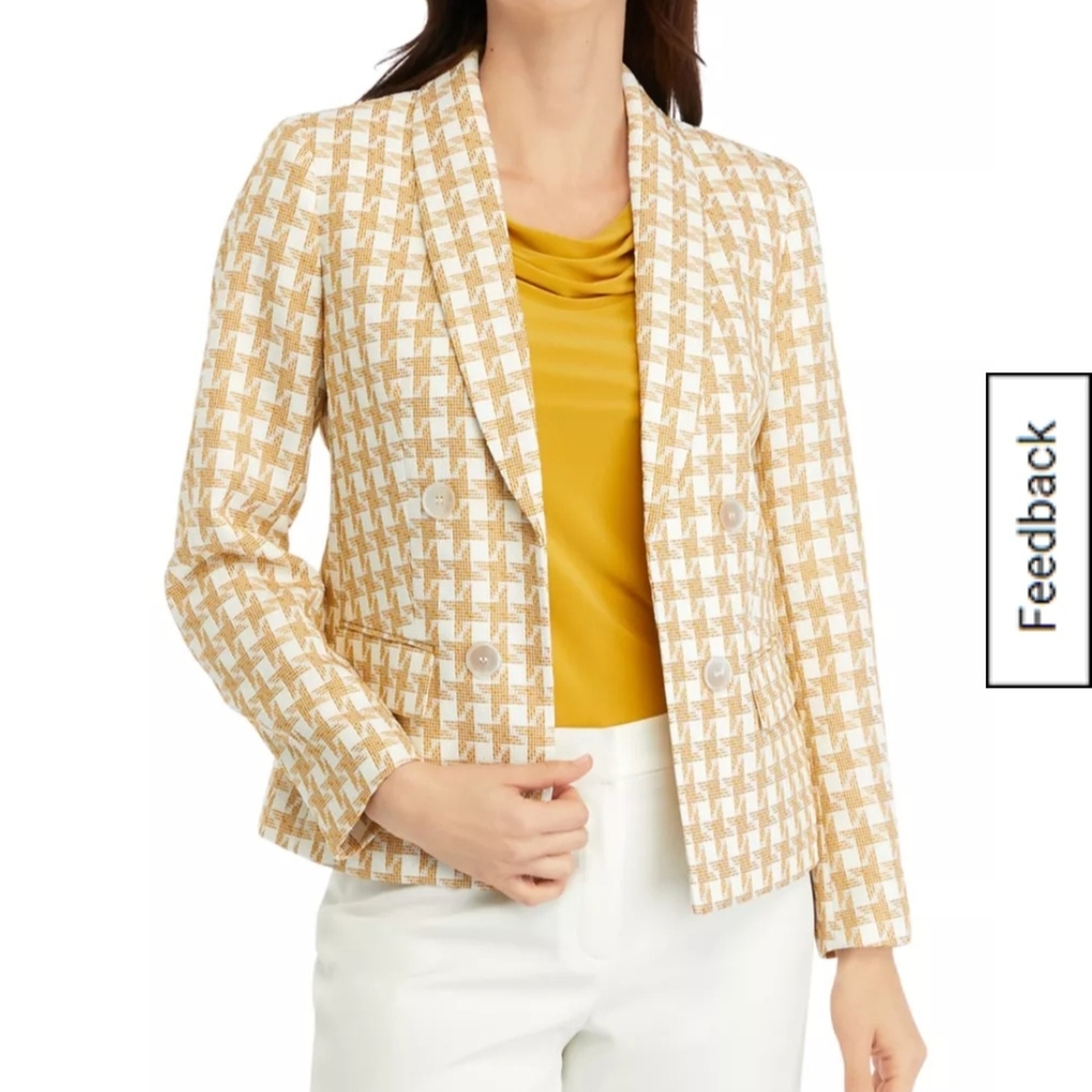 Kasper | Butterscotch and White Houndstooth Blazer, Size 16